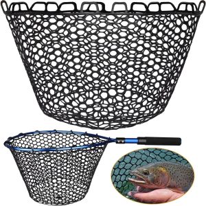 Dovesun Rubber Fishing Net Replacement Netting without Handle Clear Black Fishing Nets for Fish Fly Fish Landing Net Bag for Freshwater Saltwater Foldable Trout Net Rubber Mesh 5 Sizes