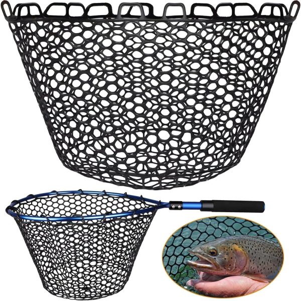 Dovesun Rubber Fishing Net Replacement Netting without Handle Clear Black Fishing Nets for Fish Fly Fish Landing Net Bag for Freshwater Saltwater Foldable Trout Net Rubber Mesh 5 Sizes