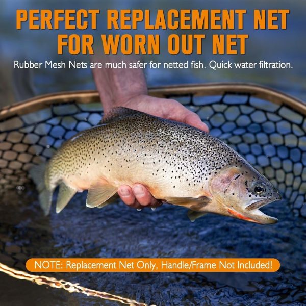 Dovesun Rubber Fishing Net Replacement Netting without Handle Clear Black Fishing Nets for Fish Fly Fish Landing Net Bag for Freshwater Saltwater Foldable Trout Net Rubber Mesh 5 Sizes - Image 2