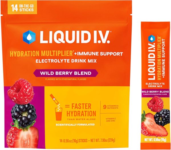Liquid I.V.® Hydration Multiplier +Immune Support - Wild Berry Blend | Electrolyte Powder Drink Mix | 1 Pack (14 Servings)