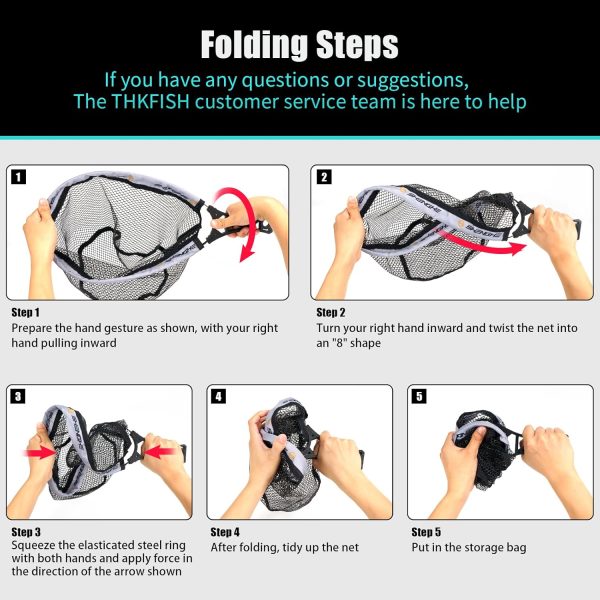 THKFISH Fly Fishing Landing Net, Foldable Landing Trout Net with ABS Handle,Rubber Coated Mesh Trout Net with Tackle Bag for Trout Bass Catch and Release, Portable Fly Fishing Gear,M/L - Image 5