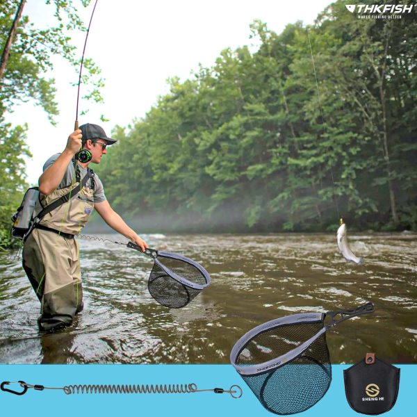 THKFISH Fly Fishing Landing Net, Foldable Landing Trout Net with ABS Handle,Rubber Coated Mesh Trout Net with Tackle Bag for Trout Bass Catch and Release, Portable Fly Fishing Gear,M/L - Image 8