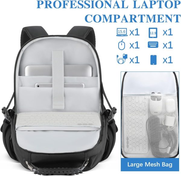 ZOMFELT Travel Backpack, 15.6 inch Laptop Backpack for Men Women, Water Resistant College School Computer Bag, Carry On Bag Airline Approved Business Work Bag, Laptop Bag for Work Trip Gift, Black - Image 6